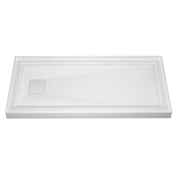 NTQ 60 in. x 32 in. Acrylic Single Threshold Shower Base Alcove Floor Rectangular Shower Pan Base with Left Drain in White