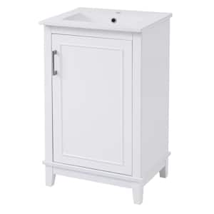 20 in. D x 15.5 in. W x 33.3 in. H Freestanding Bathroom Vanity in White with White Ceramic Top, Ample Storage Cabinet