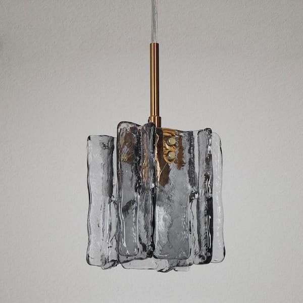 LNC Kristie Modern 1-Light Black and Plated Brass Linear Pendant Light with Ice Glass Shade