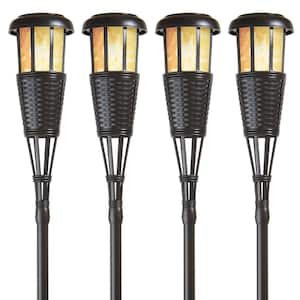 Dark Chocolate LED Solar Flame Torch with Weatherproof Dusk-to-Dawn, Realistic Dancing Flickering Flame (4-Pack)