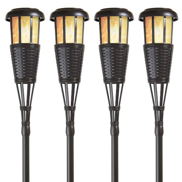 Newhouse Lighting Dark Chocolate LED Solar Flame Torch with Weatherproof Dusk-to-Dawn, Realistic Dancing Flickering Flame (4-Pack)