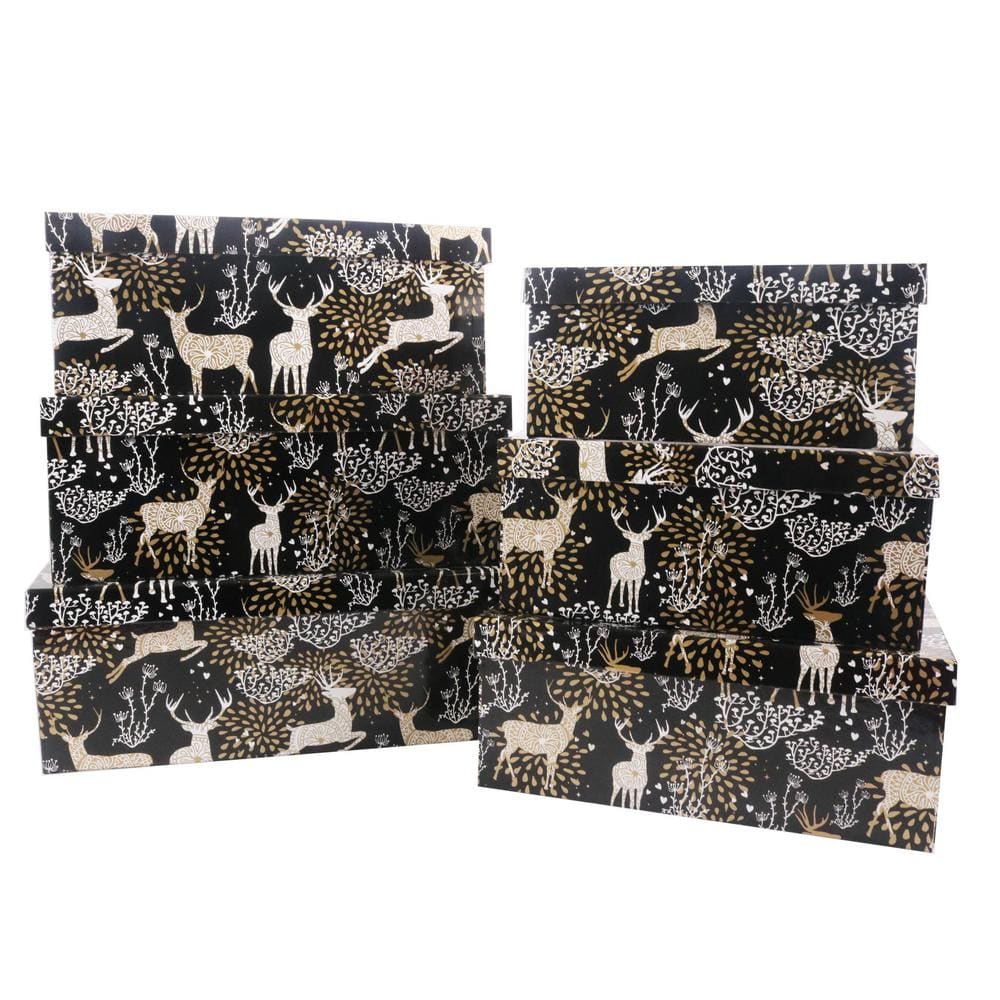 Deer on Black Rectangular Jumbo Box (Set of 6)