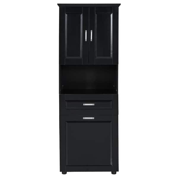 24.72 in. W x 16.29 in. D x 69.92 in. H Ready to Assemble Tall Bath Storage Cabinet Tilt-Out Laundry Basket Manual Black