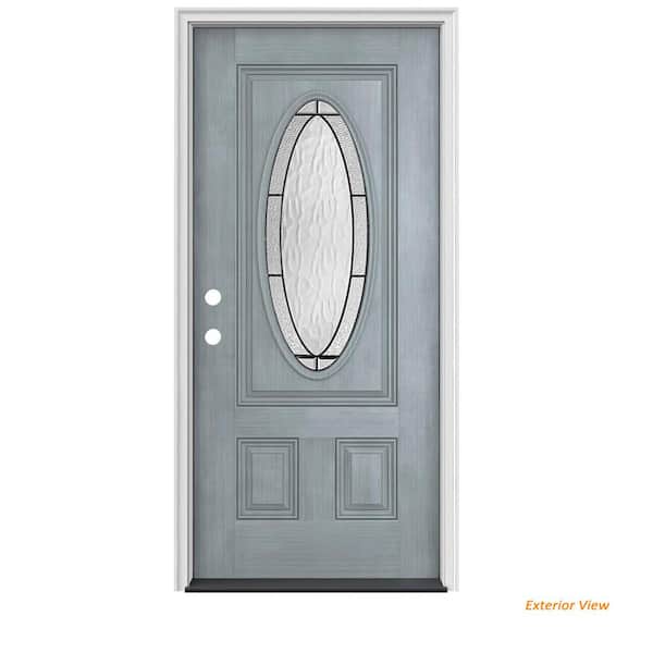 JELD-WEN 36 in. x 80 in. 3/4 Oval Lite Wendover Stone Stained Fiberglass Prehung Right-Hand Inswing Front Door