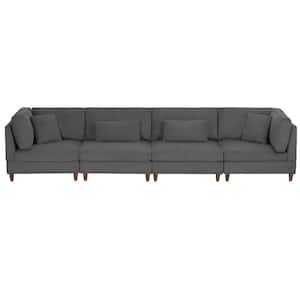 163.6 in. Square Arm 4-Piece Rectangle Shaped Corduroy Fabric Modular Free Combination Sectional Sofa in Gray