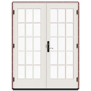 60 in. x 80 in. W-5500 Mesa Red Clad Wood Left-Hand 15-Lite French Patio Door with White Paint Interior