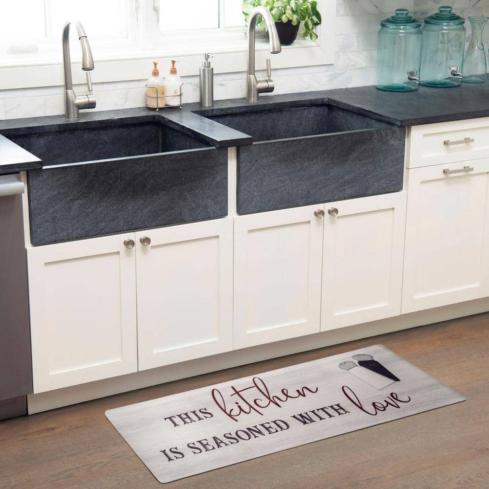 Gray and Red Anti-Fatigue Kitchen Mat with Quote