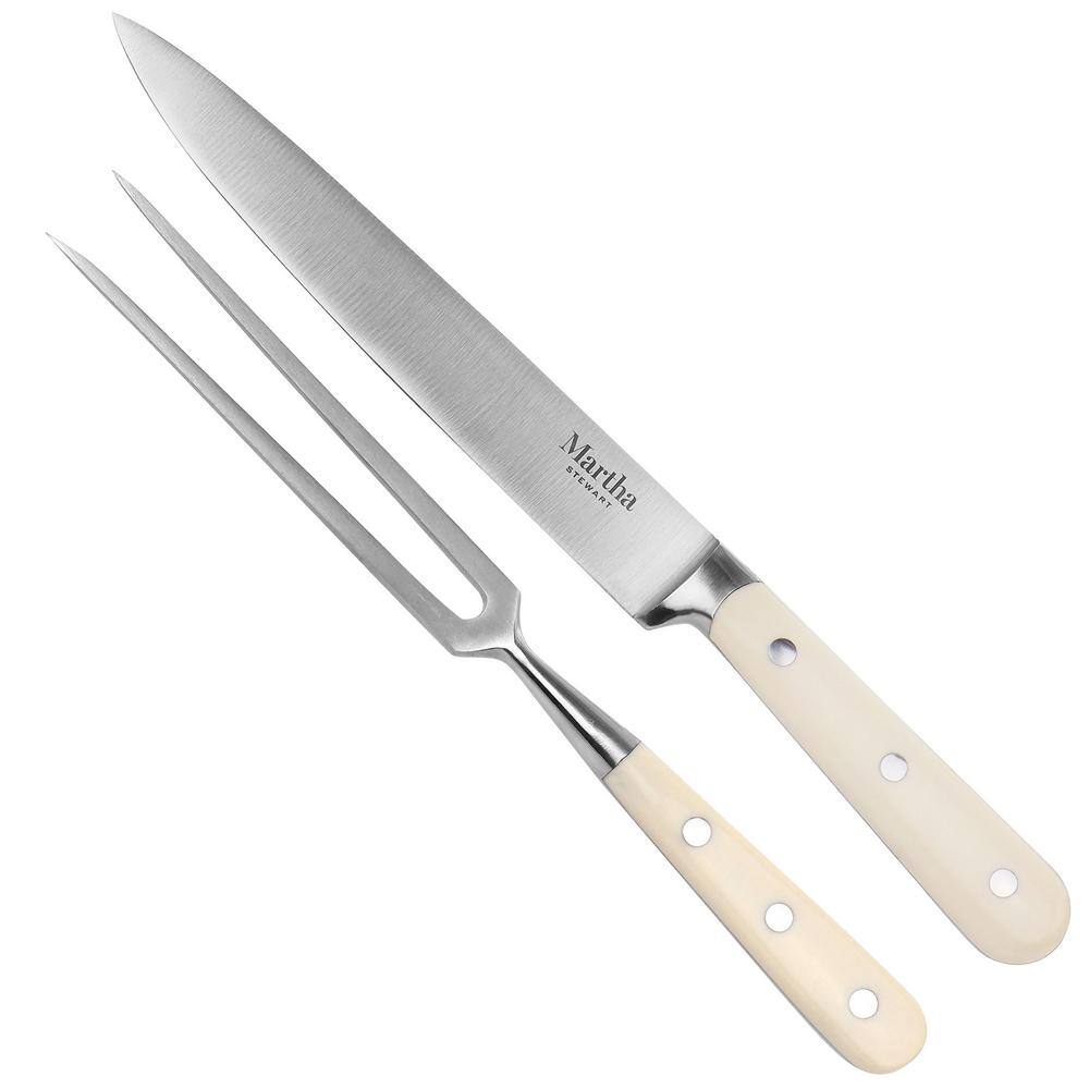 Cream Handle 3-Piece Beechwood Carving Board and Cutlery Set