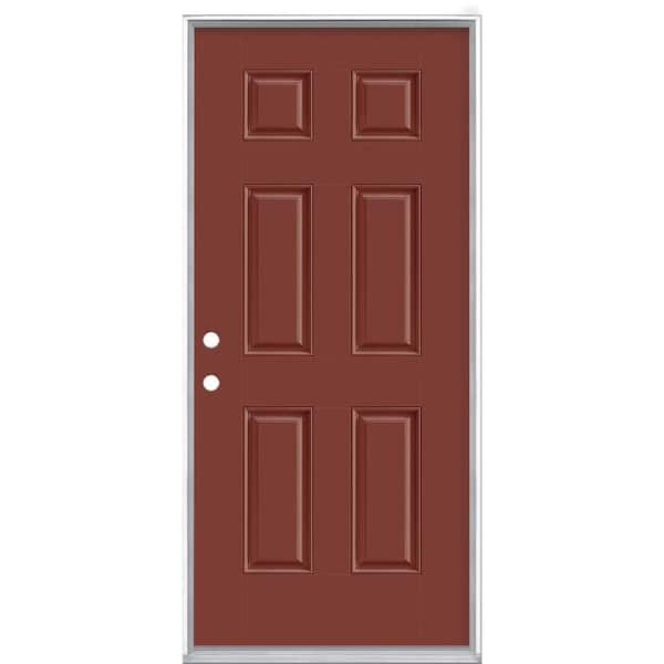 Masonite 36 in. x 80 in. 6-Panel Red Bluff Right-Hand Inswing Painted Smooth Fiberglass Prehung Front Exterior Door