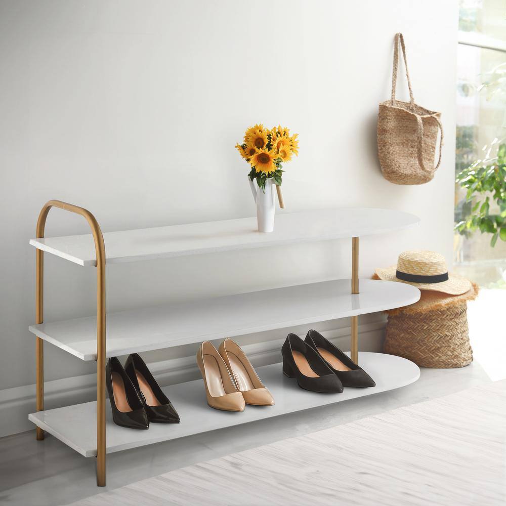 happimess Modern 24 in. H 9Pair 3Tier Iron Curved Decker Shoe Rack in