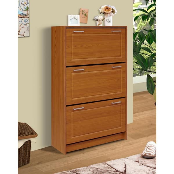 Capet Walnut Narrow Shoe Storage Cabinet with Flip Down Large Capacity up  to 20 Pairs