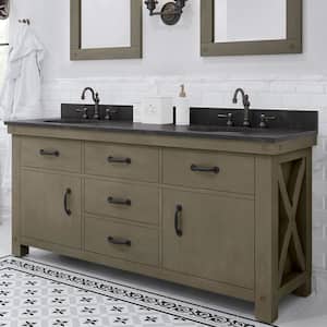 Aberdeen 72 in. W x 34 in. H Vanity in Grizzle Gray with Granite Vanity Top in Limestone with White Basins and Mirrors