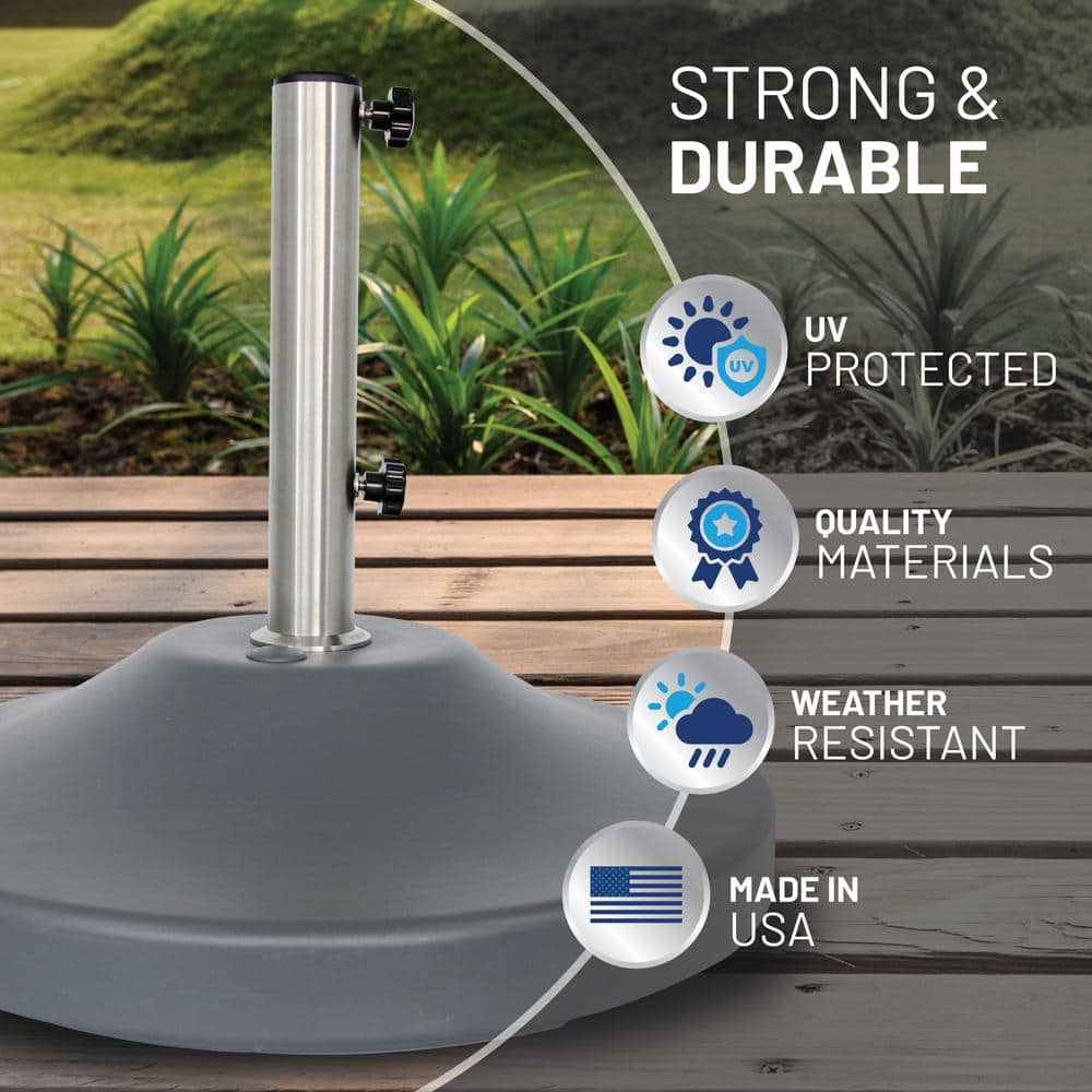 Heavy Duty Gray Stainless Steel Fillable Umbrella Base with Wheels