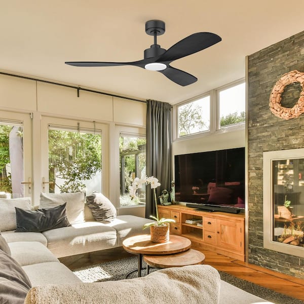 52 in. Modern Outdoor Indoor Black Standard Downrod Mount Ceiling Fans with LED Lights Remote,Control with Alexa App