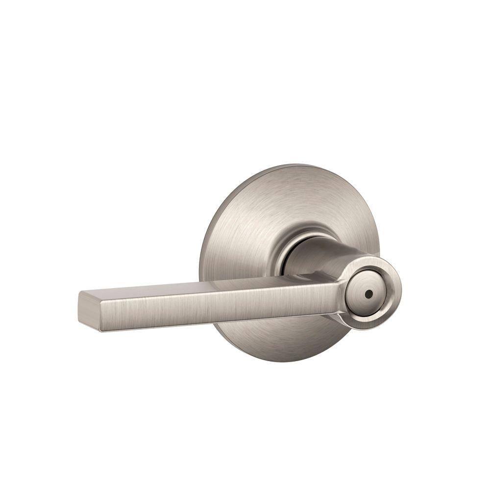 Satin Nickel Bed Bath Privacy Door Lever Push Button Lock Wave Style Handle