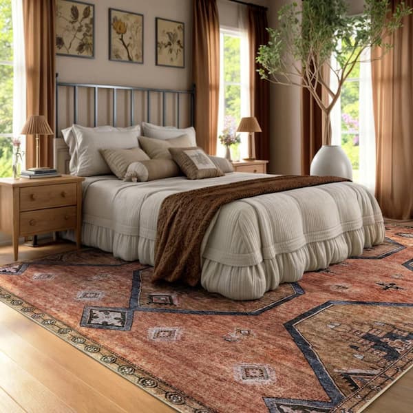 nuLOOM Katana Collage Washable Rust 9 ft. x 12 ft. Indoor Area Rug