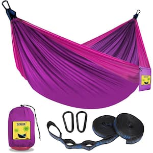 9.8 ft. Double and Single Large Portable Hammock with Storage Bag, 2 10-ft. Talon Straps in Purple and Pink