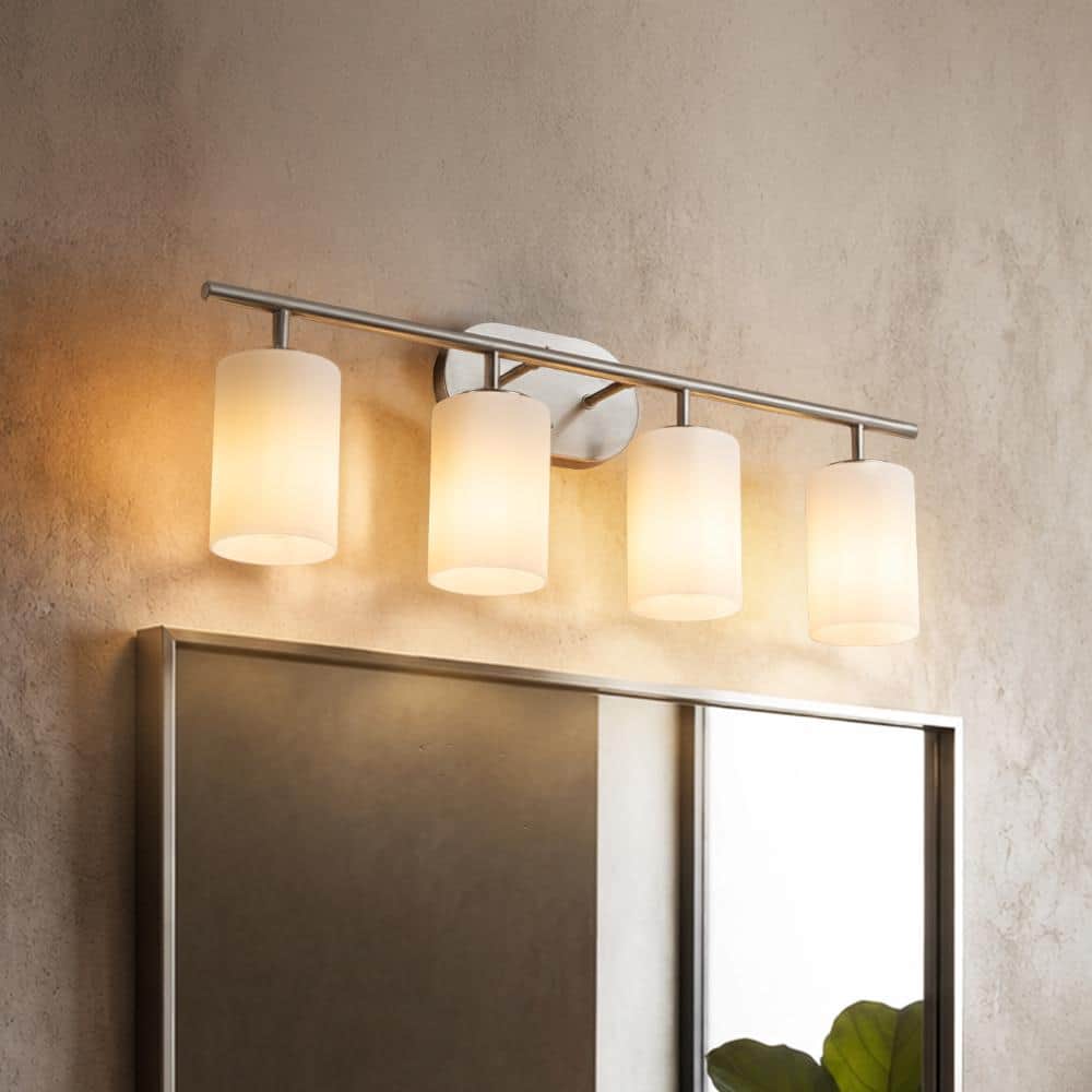 Modern Contemporary 28-Inch 4-Light Bathroom Vanity Wall Sconce with Satin Nickel Finish and Frosted Glass Shades price history on PriceWatchPro