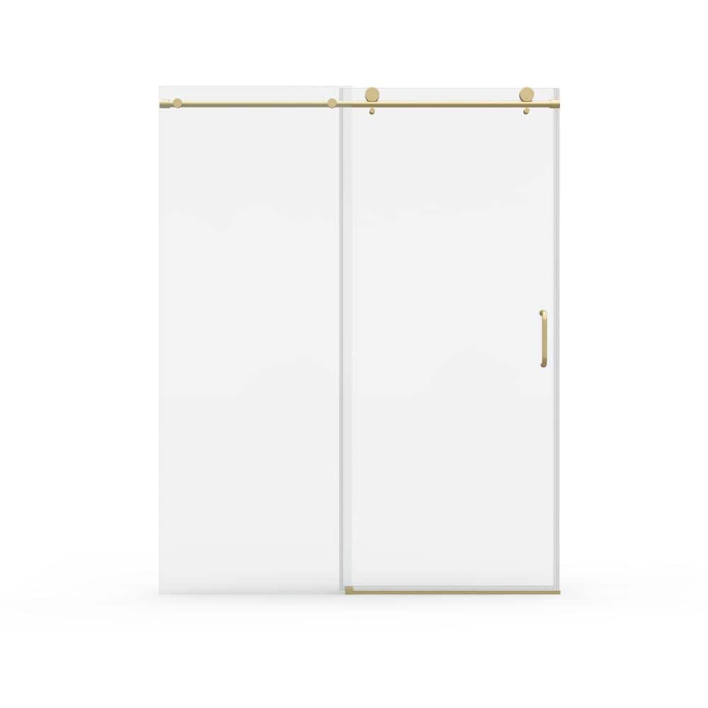 60 in. W x 76 in. H Single Sliding Frameless Shower Door in Brushed Gold Finish with Clear Glass price history on PriceWatchPro