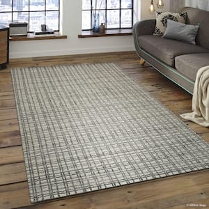 Beige 9 ft. 1 in. x 12 ft. 1 in. Handmade Wool and Viscose Contemporary Loom Check Area Rug