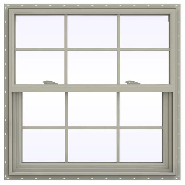 JELD-WEN 35.5 in. x 35.5 in. V-2500 Series Desert Sand Vinyl Single Hung Window with Colonial Grids/Grilles