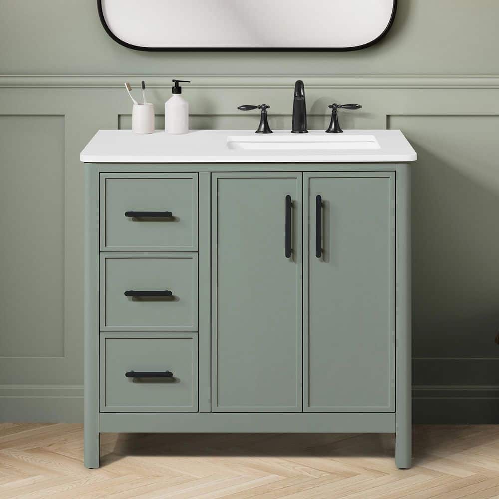 Solas 36 in. Single Sink Sage Green Bath Vanity with White Engineered Stone Top price history on PriceWatchPro
