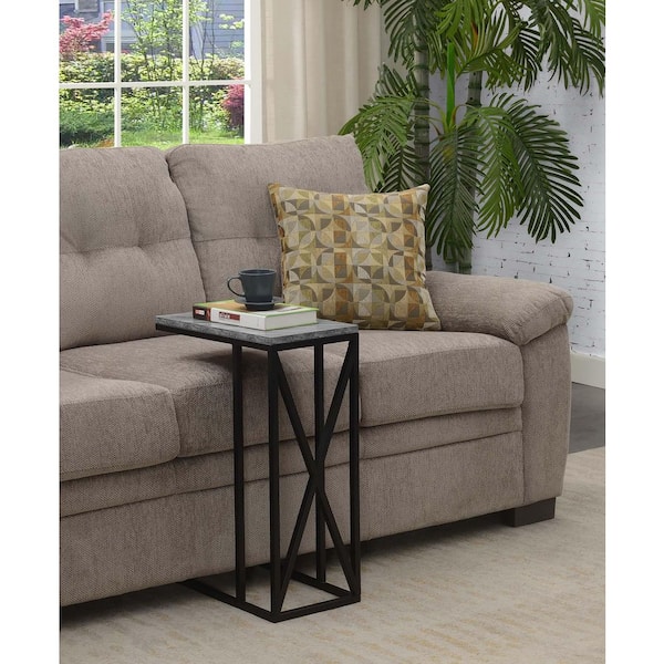 Convenience Concepts Tuscan 10 in. Gray Faux Marble Black C Top Particle Board End Table R4 0531 The Home Depot