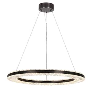 Macrobotrys 1-Light Integrated LED Brushed Black Nickel Circle Chandelier with Crystal Accents