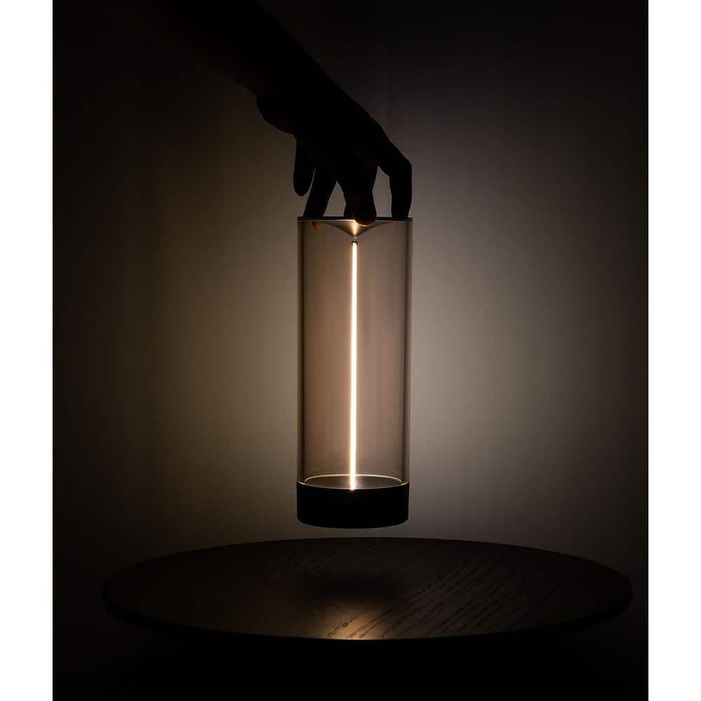 Gray Cordless Cylinder LED Bedside Lamp with Acrylic Shade