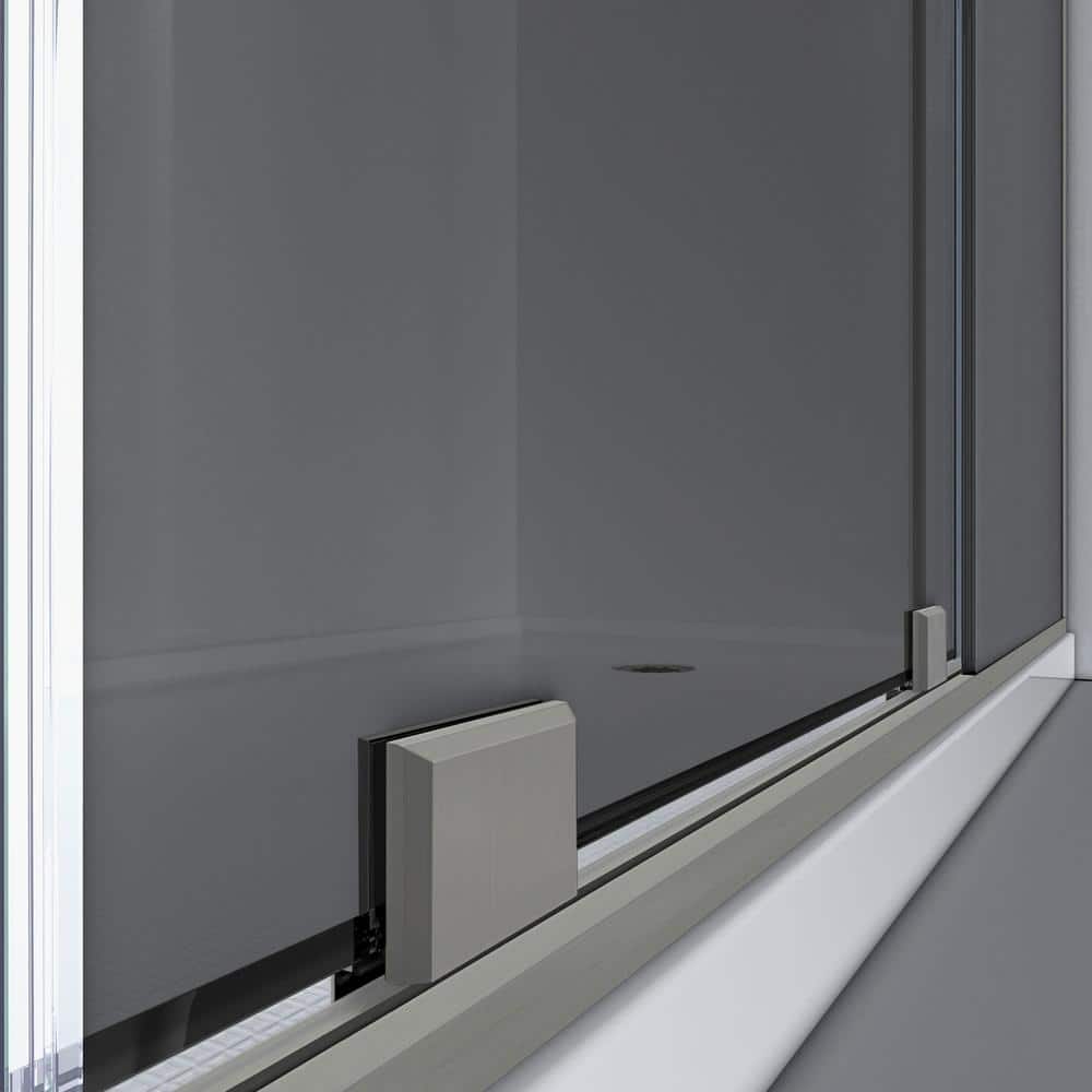 Mirage-X Brushed Nickel Frameless Sliding Tub Door with Smoke Gray Glass
