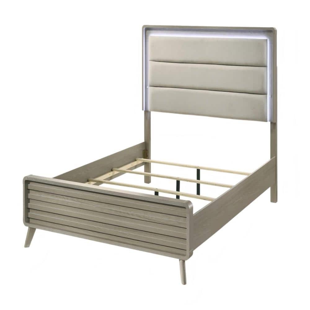 Gray Rubberwood Frame King Platform Bed with LED Lighted Headboard price history on PriceWatchPro