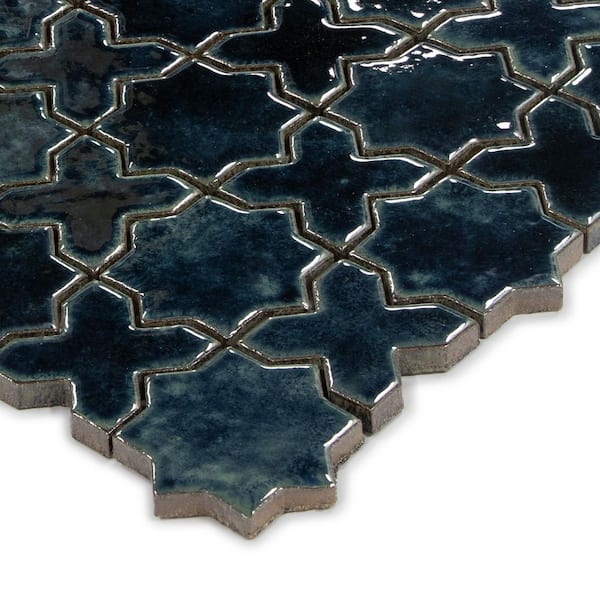 Star and Cross Blue 12.2 in. x 12.2 in. Glossy Terracotta Look Ceramic Wall Mosaic Tile (5.17 sq. ft./Case)