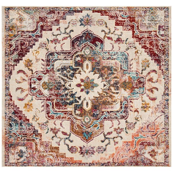 SAFAVIEH Crystal Light Blue/Burgundy 5 ft. x 5 ft. Square Border Area Rug