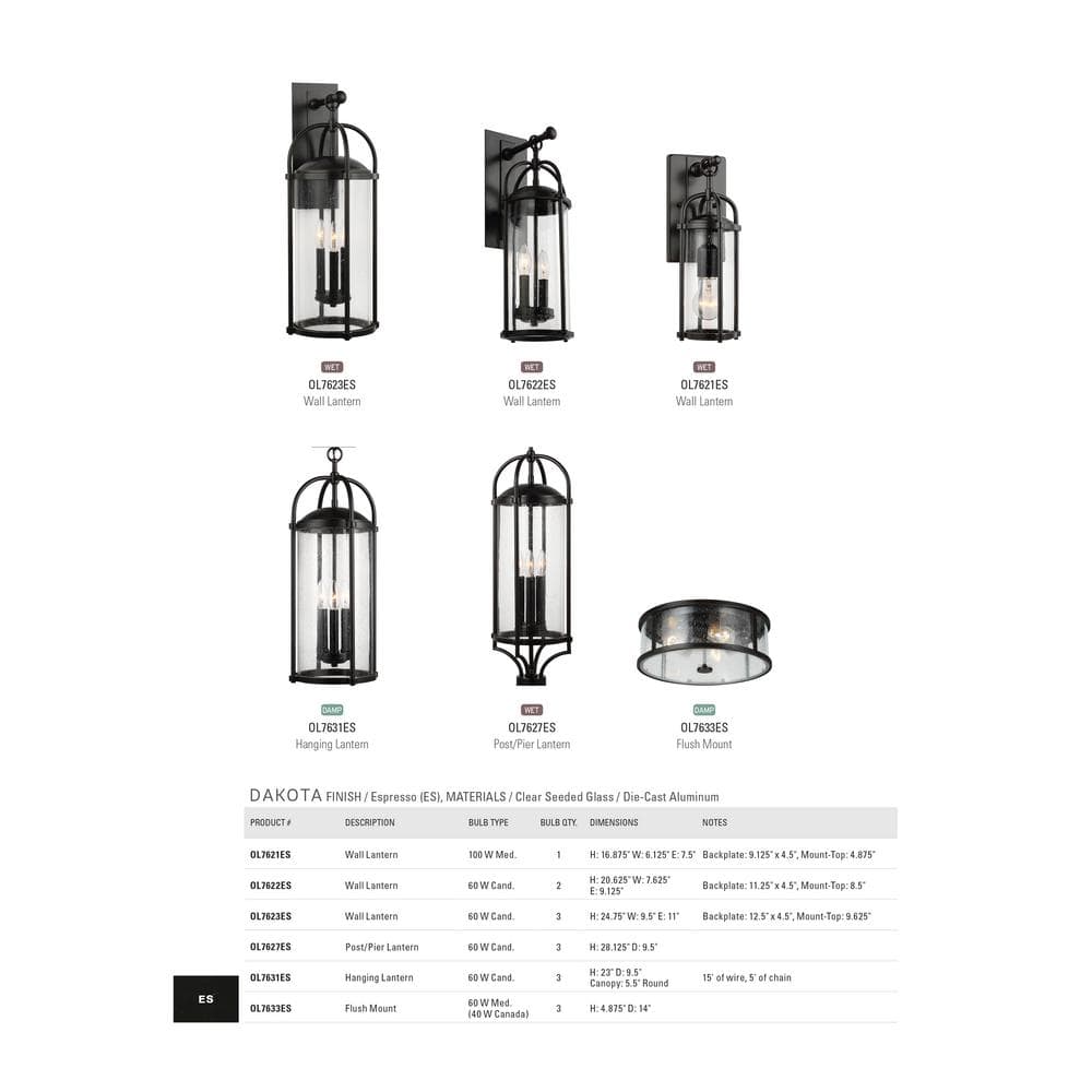 Espresso Clear Seeded Glass 3-Light Outdoor Flush Mount