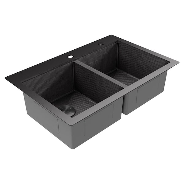 Karran Matrix 33 in. Drop-In 50/50 Double Bowl 16-Gauge Gunmetal