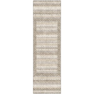 Mayfield Premium Machine Washable Abstract AMF2011 Taupe 2 ft. x 7 ft. Runner Rug