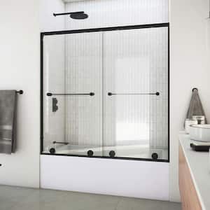 Harmony 60 in. W x 58 in. H Sliding Semi Frameless Tub Door in Matte Black with Clear Glass