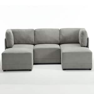 Convertible Sectional Couch 5-Piece Gray Living Room Set Modular Sofa with Chaise Ottoman