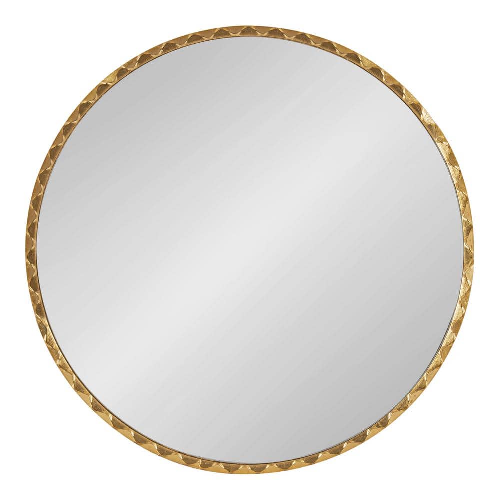 Sebecka 26" Round Gold Leaf Wooden Vanity Mirror