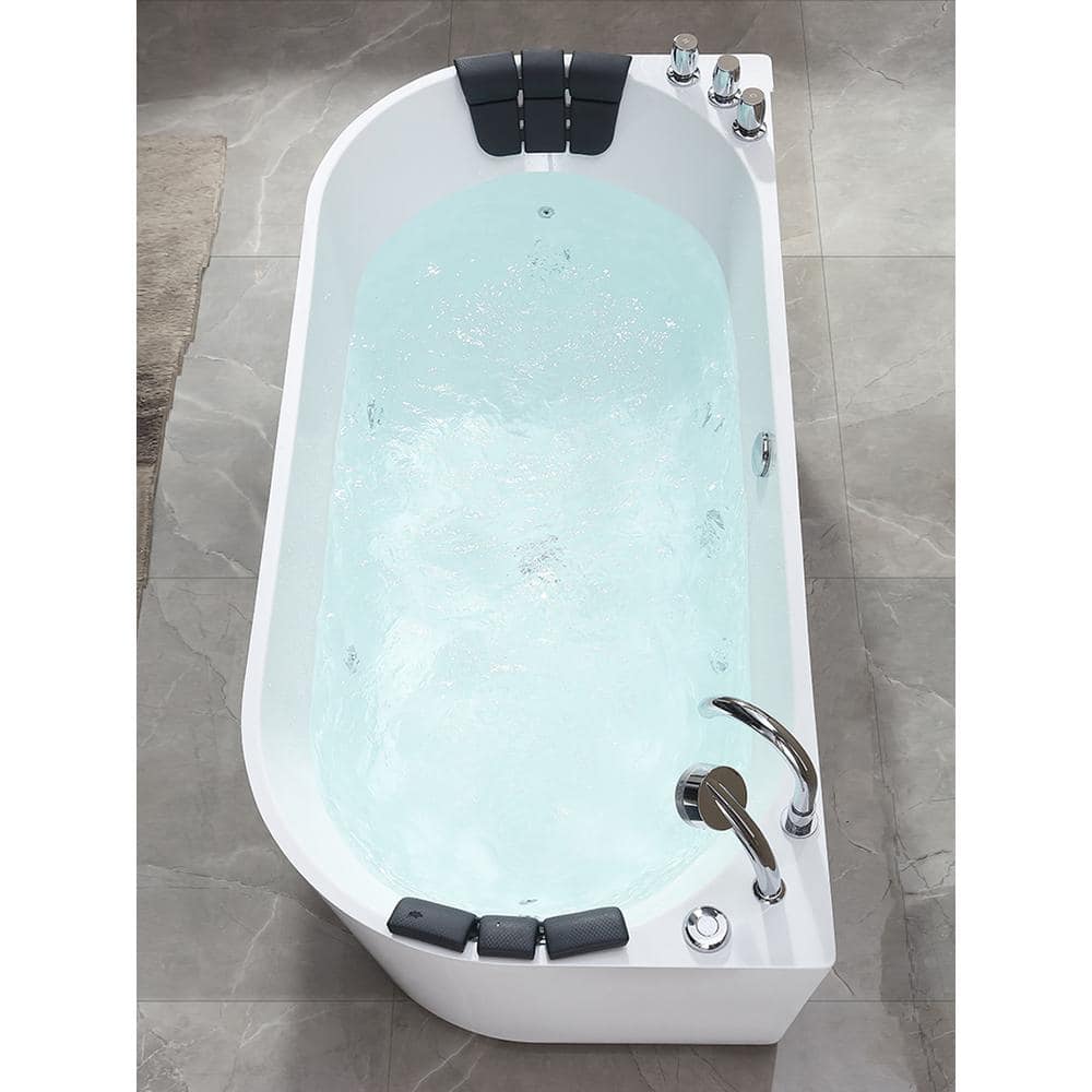 59'' White Acrylic Freestanding Whirlpool Bathtub with Faucet