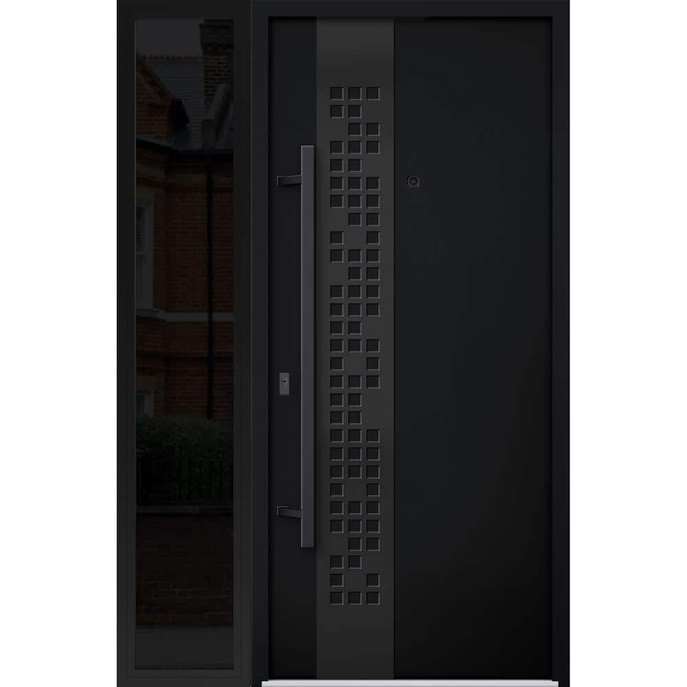 Modern Black Metal Exterior Prehung Door with Sidelites