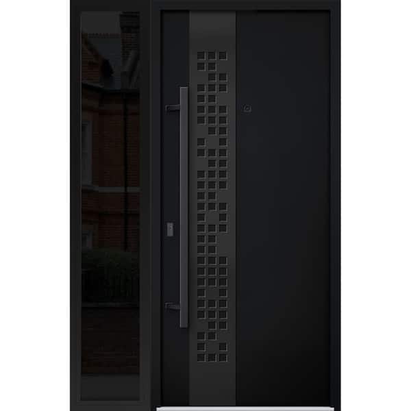 6078 48 in. x 80 in. Right-hand/Inswing Sidelight Black Enamel Steel Prehung Front Door with Hardware