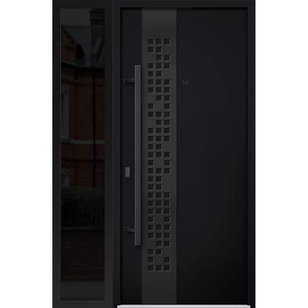 VDOMDOORS 6078 52 in. x 80 in. Right-hand/Inswing Sidelight Black Enamel Steel Prehung Front Door with Hardware