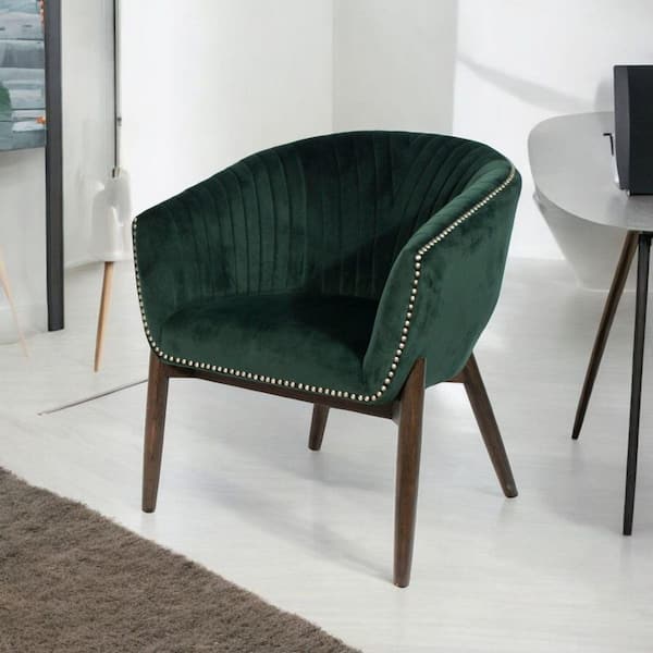 Dark Wood Velvet Wood Arm Chair