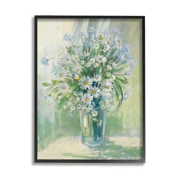 Stupell Industries "Sunlit Bouquet of Daisies Blue Green Pastels" by Carol Rowan Framed Nature Wall Art Print 16 in. x 20 in.