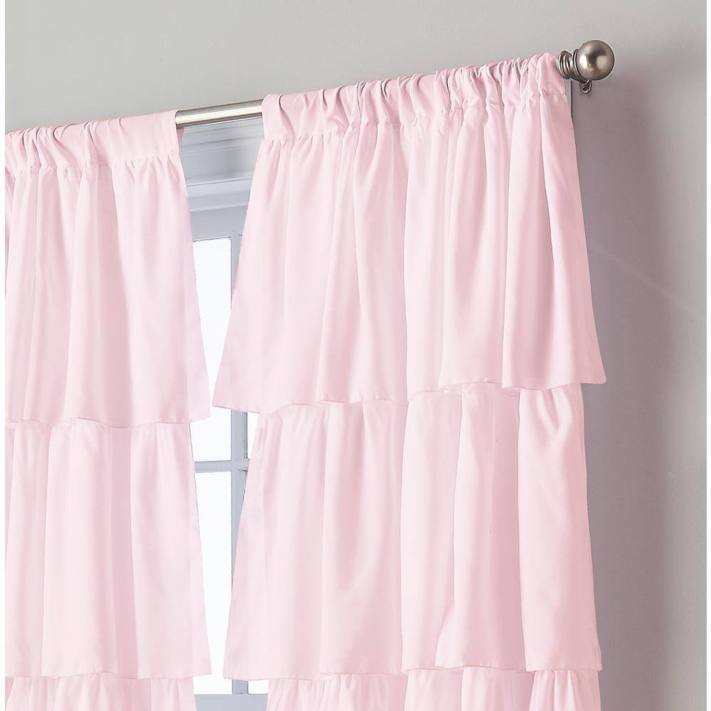 Pink Ruffled Rod Pocket Light-Filtering Kids Curtain Panel