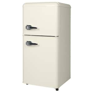 16.6 in. 3.5 cu. ft. Retro Mini Refrigerator in Cream/Beige Finish with Freezer 2-Door 7-Thermostat Removable Shelves