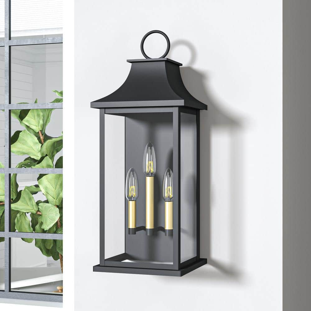 Decorators 25 in. 3-Light Black Traditional Dusk to Dawn Outdoor Hardwired Wall Lantern Sconce (8-Pack) price history on PriceWatchPro