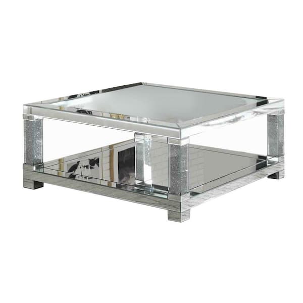 Benjara 40 in. Silver and Clear Rectangle Glass Top Coffee Table
