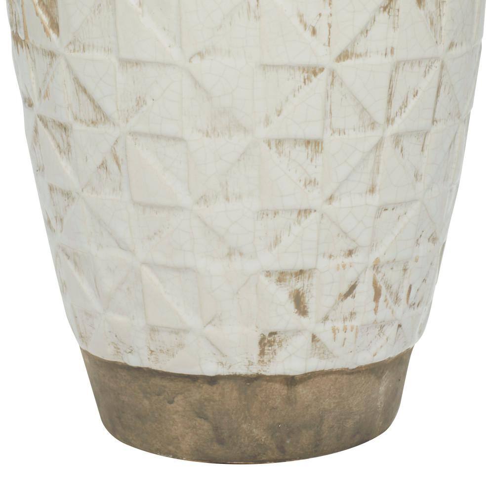 Elegant White Ceramic Table Vase with Geometric Accents 16.25"